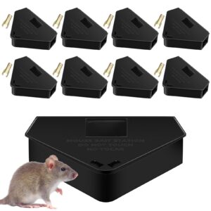 upgraded mouse bait station with keys & visible window indoor outdoor for rats mice rodents, reusable mouse poisoning bait blocks trap, friendly for children & pets (8 pack, black)