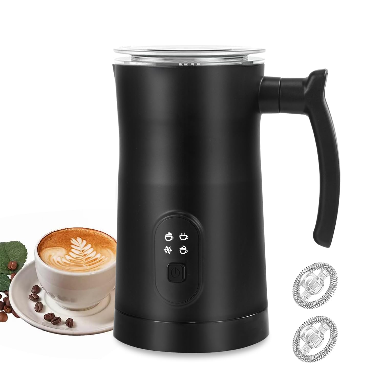 Electric Milk Frother, 4 in 1 Milk Steamer with Two Frothing Whisks, Saicefe 11.8oz/350ml Automatic Warm and Cold Foam Maker for Coffee, Latte, Cappuccino, Macchiato, Hot Chocolate (Black)