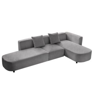 LUSPAZ Luxury L-Shape Upholstery Sectional Sofa Set, Modern Minimalist Style Comfy Curved Couch with Chaise and 2 Pillows,Grey