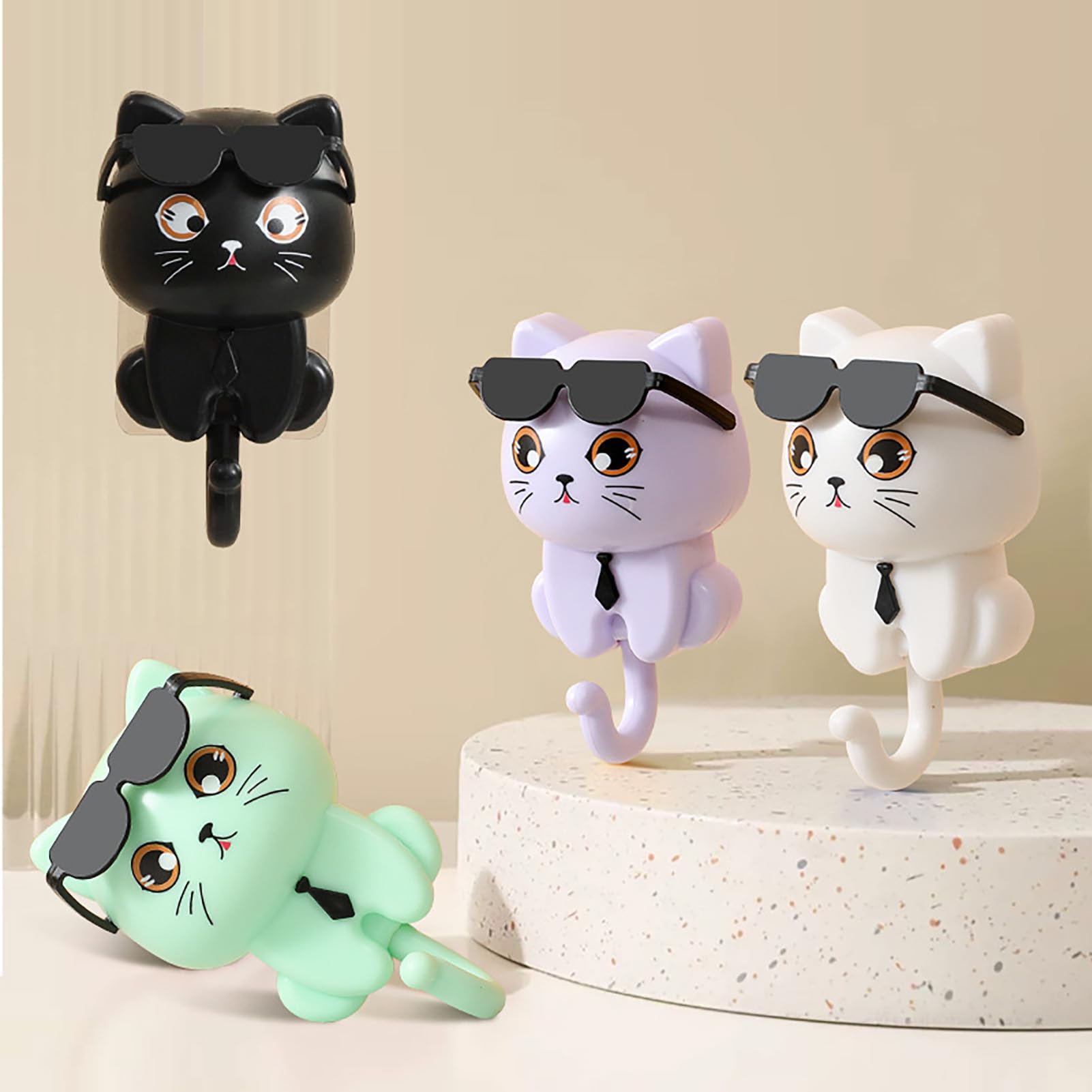 4pcs Cute Cat Key Hook, Cat Hooks for Wall, Creative Adhesive Cute Pet Hooks Coat Hook, Cute Key Holder for Wall,Practical Cat Hooks for Key, Scarf, Hat, Towel, Coat, Bag