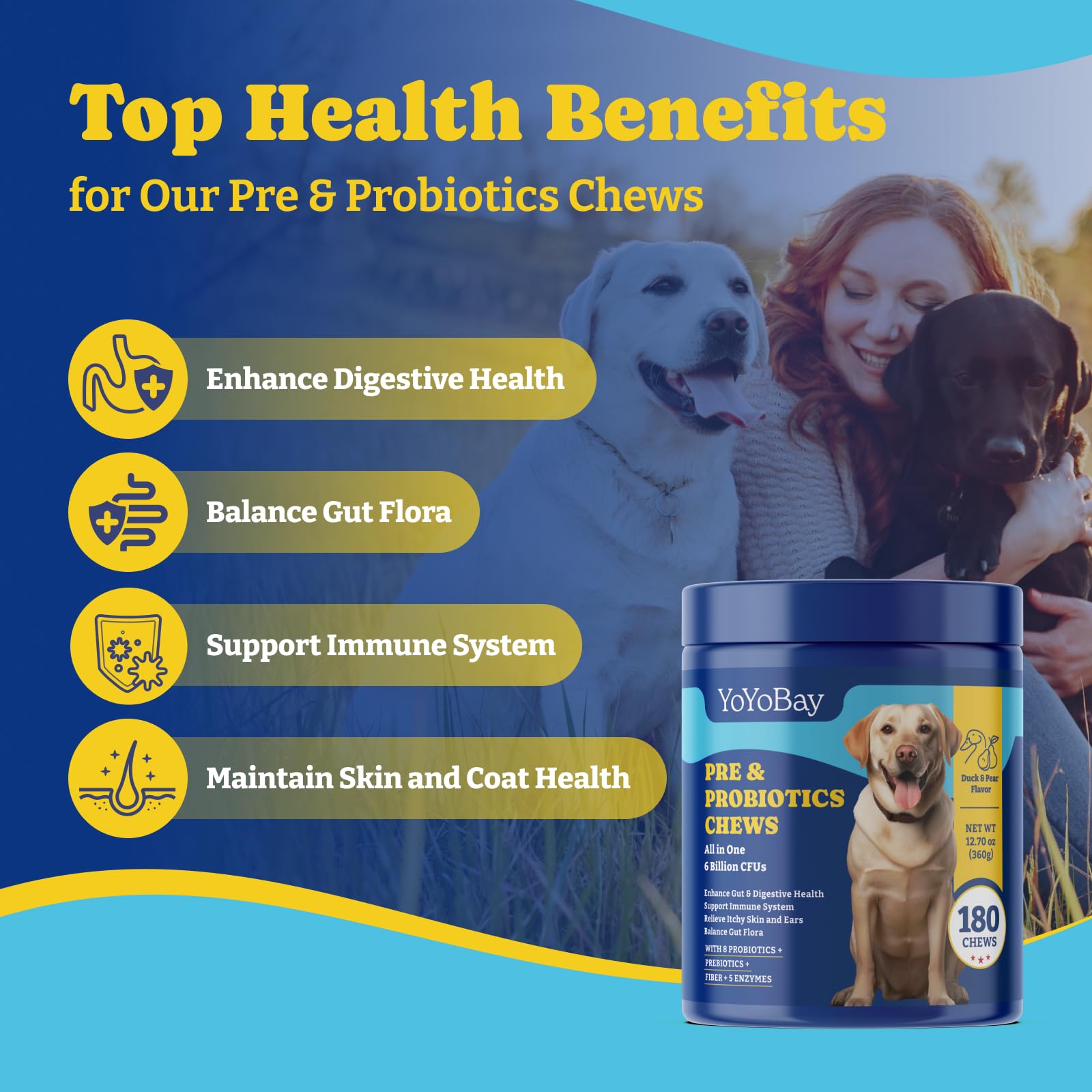 Dog Probiotics for Gut, Immune & Skin Health + Dog Joint Supplement for Anti-Inflammatory, Support Hip & Joint Health, Mobility - 180 Soft Chews