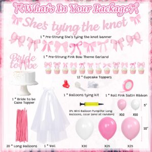 She's Tying The Knot Bridal Shower Party Decorations, Pink Bow Coquette Bachelorette Party Supplies, Bow Balloon Arch, She's Tying The Knot Banner, Bride To Be Cake Topper, Bow Veil & Satin Ribbon