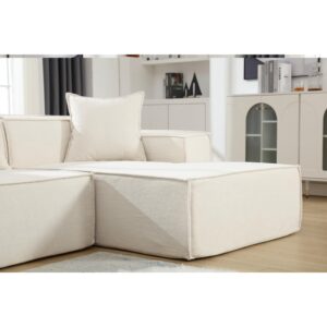 129" L-Shape Modular Sectional Sofa Couch—Comfy Modern Minimalist Upholstered Corn Cloud Couches for Living Room Apartment, Deep Seat, No Assembly Required (Beige, Right Facing Chaise)