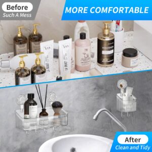 Iseobuoco 2 Pack Clear Shower Caddy Suction Cup, NO-Drilling Removable Shower Shelf, Plastic Shower Basket Organizer for Bathroom Storage & Kitchen,One Second Installation,Rustproof Waterproof