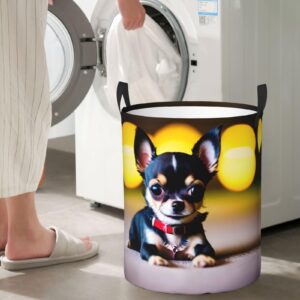 Chihuahua Dog print Dirty laundry basket Foldable round tote bag Home decor Easy collection gift basket