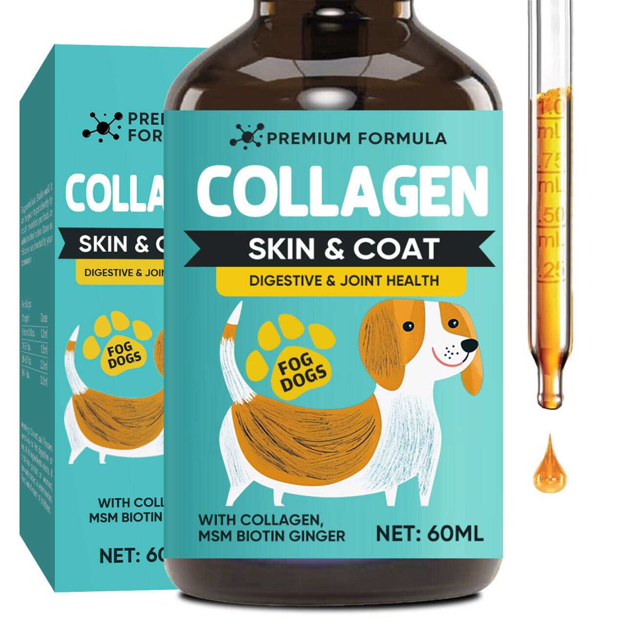 Liquid Collagen for Dogs, Dog Collagen Skin and Coat Supplement, Itch Relief for Dogs and Cats, Daily Collagen Drops Supports Joints and Digestive System Health