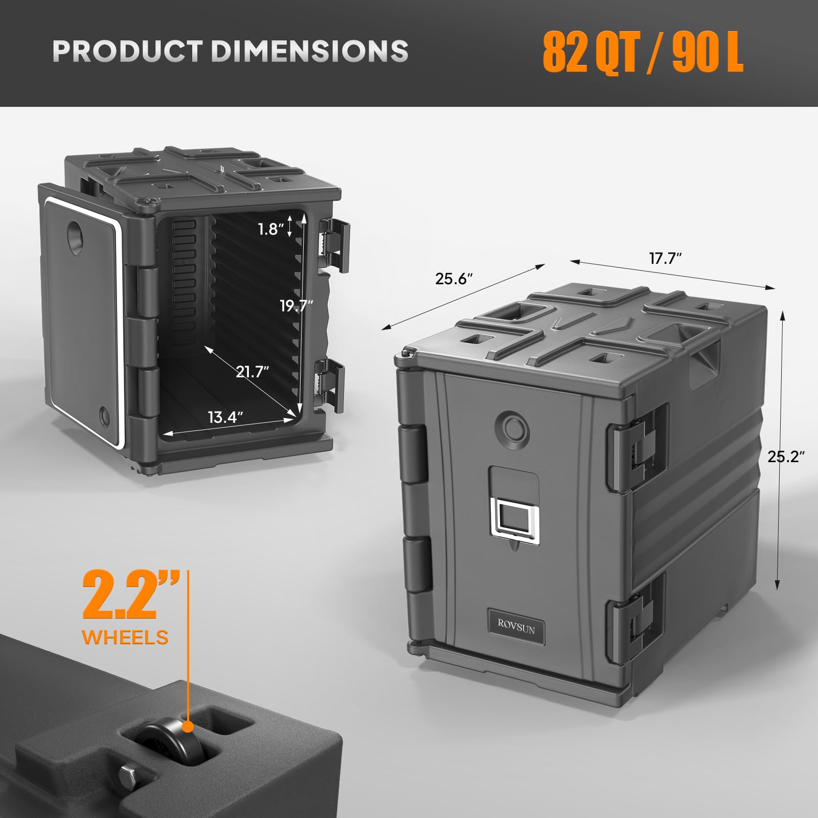 ROVSUN Insulated Food Pan Carrier, 82QT Hot Box Food Warmer w/Wheels Double Buckles & Handles, Stackable Hot Boxes for Catering Family Party Restaurant Canteen