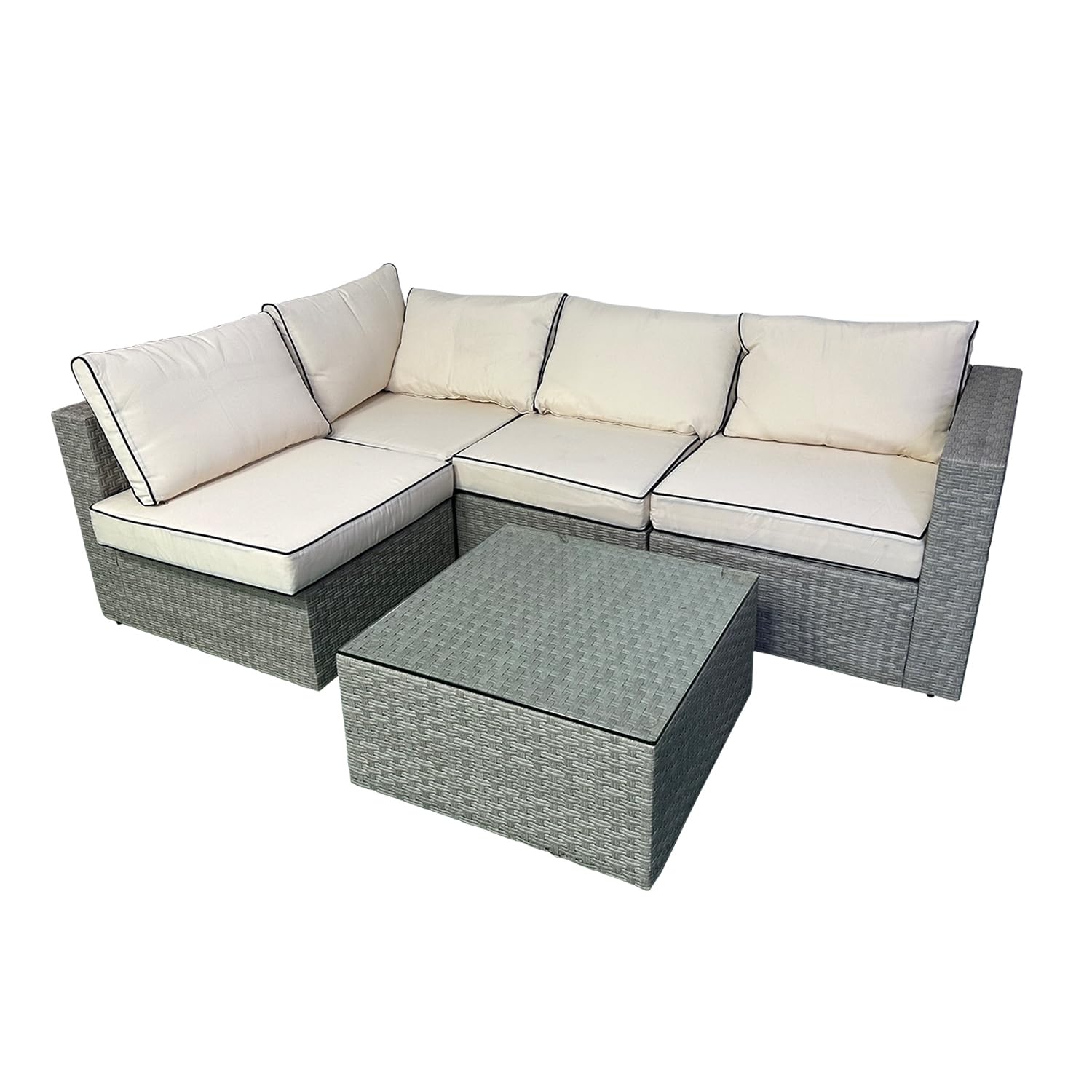 Asifom 5 Piece 4 Seats Outdoor Patio Furniture Sets, Garden Conversation Wicker Sofa Set, Patio Sectional Furniture Sofa Set, with Coffee Table and Cushion for Lawn, Backyard, and Poolside