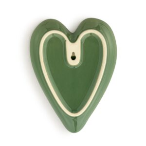 DEMDACO Pressed Floral Design - 6.5 x 4.5 Inch Pine Green Stoneware Heart Shaped Kitchen Utensil Spoon Rest