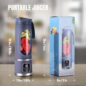 USB Rechargeable Portable Blender - 12-Blade Mini Ice Crusher with Digital Display, 3 Modes, Easy-to-Clean, 15.22oz Portable Mixing Cup, Perfect for Fresh Juice at Home or On-the-Go (white)