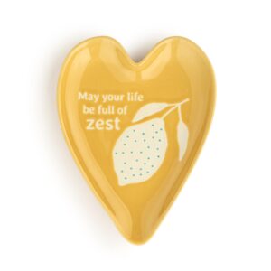 demdaco may your life be full of zest - 6.5 x 4.5 inch yellow stoneware heart shaped kitchen utensil spoon rest