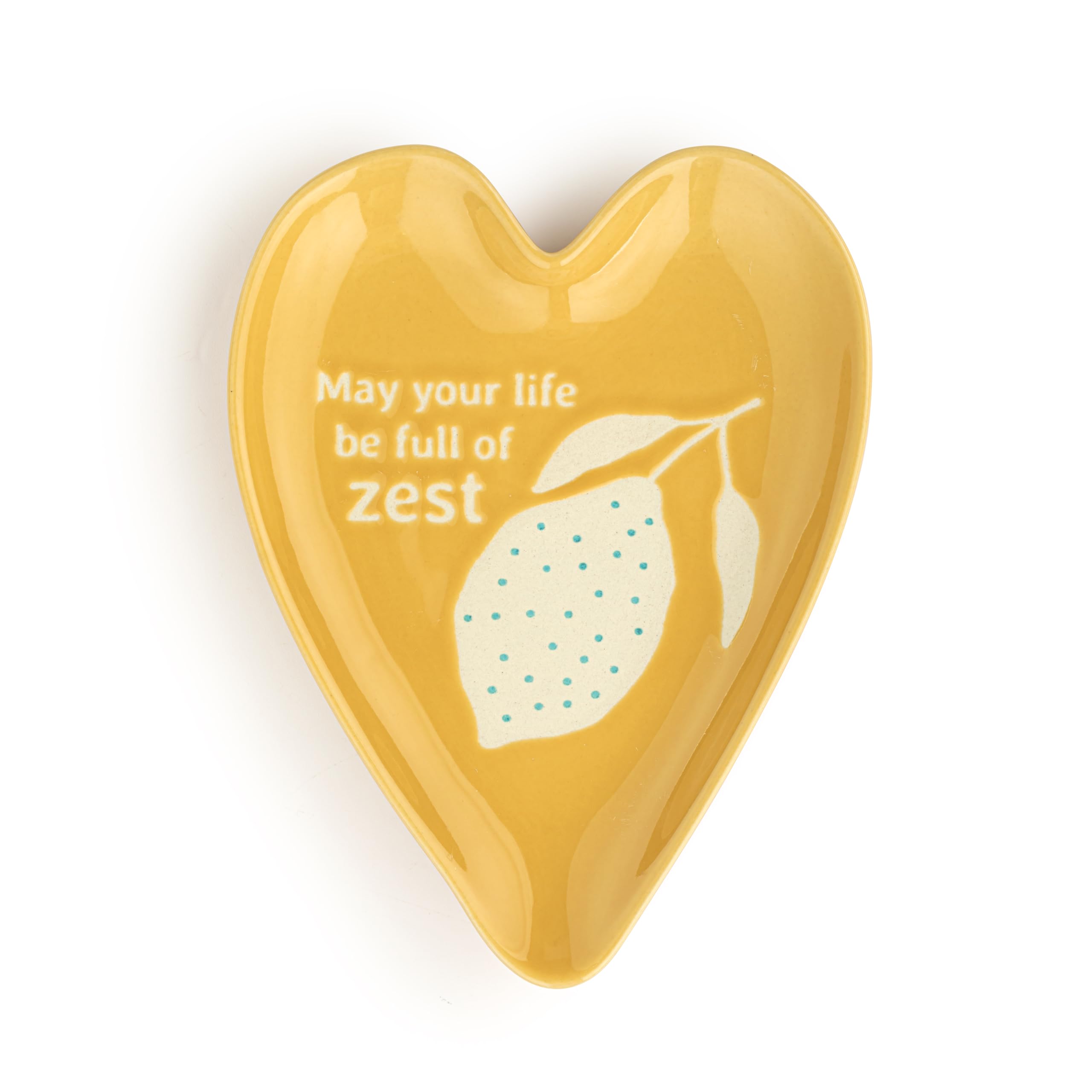 DEMDACO May Your Life Be Full Of Zest - 6.5 x 4.5 Inch Yellow Stoneware Heart Shaped Kitchen Utensil Spoon Rest