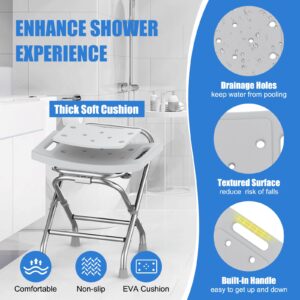 UGarden Height Adjustable Folding Shower Chair Seat, Stainless Steel Shower Chair for Inside Shower w/Crossbar, 400LB Portable Travel Shower Stool, Safety Anti-slip Bath Chair for Seniors, Adults,Gray