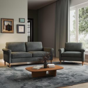 vesgantti 65'' sofa +31.5"accent chair,2-seater sofa couch+armchair,foam pocket spring hybrid modern loveseat sofa+chairs,upholstered loveseat couch chair for livingroom,bedroom,small space etc, grey