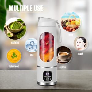 USB Rechargeable Portable Blender - 12-Blade Mini Ice Crusher with Digital Display, 3 Modes, Easy-to-Clean, 15.22oz Portable Mixing Cup, Perfect for Fresh Juice at Home or On-the-Go (white)