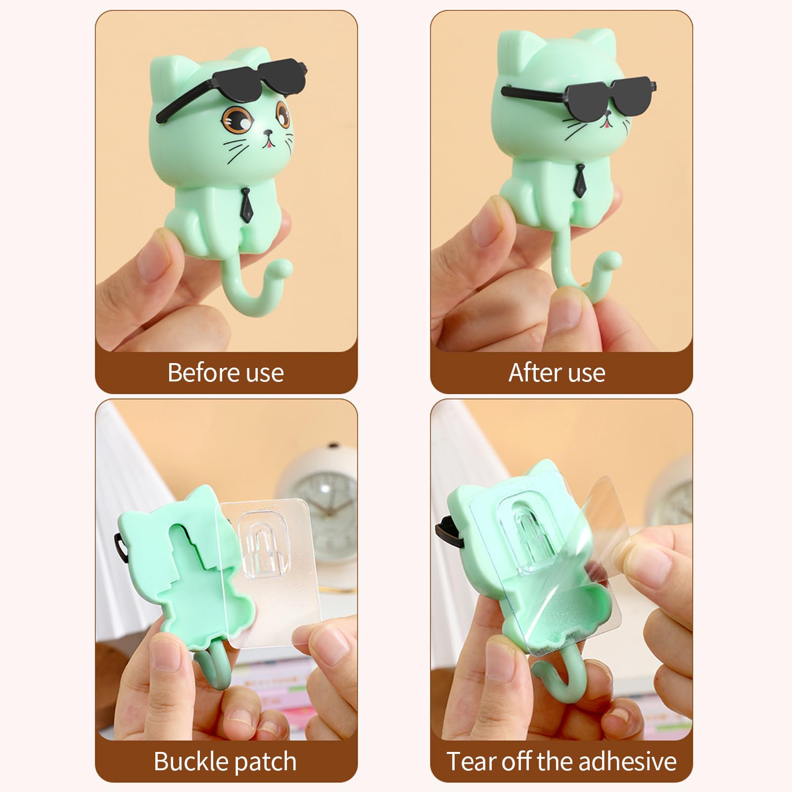 4pcs Cute Cat Key Hook, Cat Hooks for Wall, Creative Adhesive Cute Pet Hooks Coat Hook, Cute Key Holder for Wall,Practical Cat Hooks for Key, Scarf, Hat, Towel, Coat, Bag