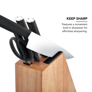 KitchenAid Classic 7-Piece Natural Knife Block Set with Built-In Sharpener, High-Carbon Japanese Stainless Steel Knives, Black