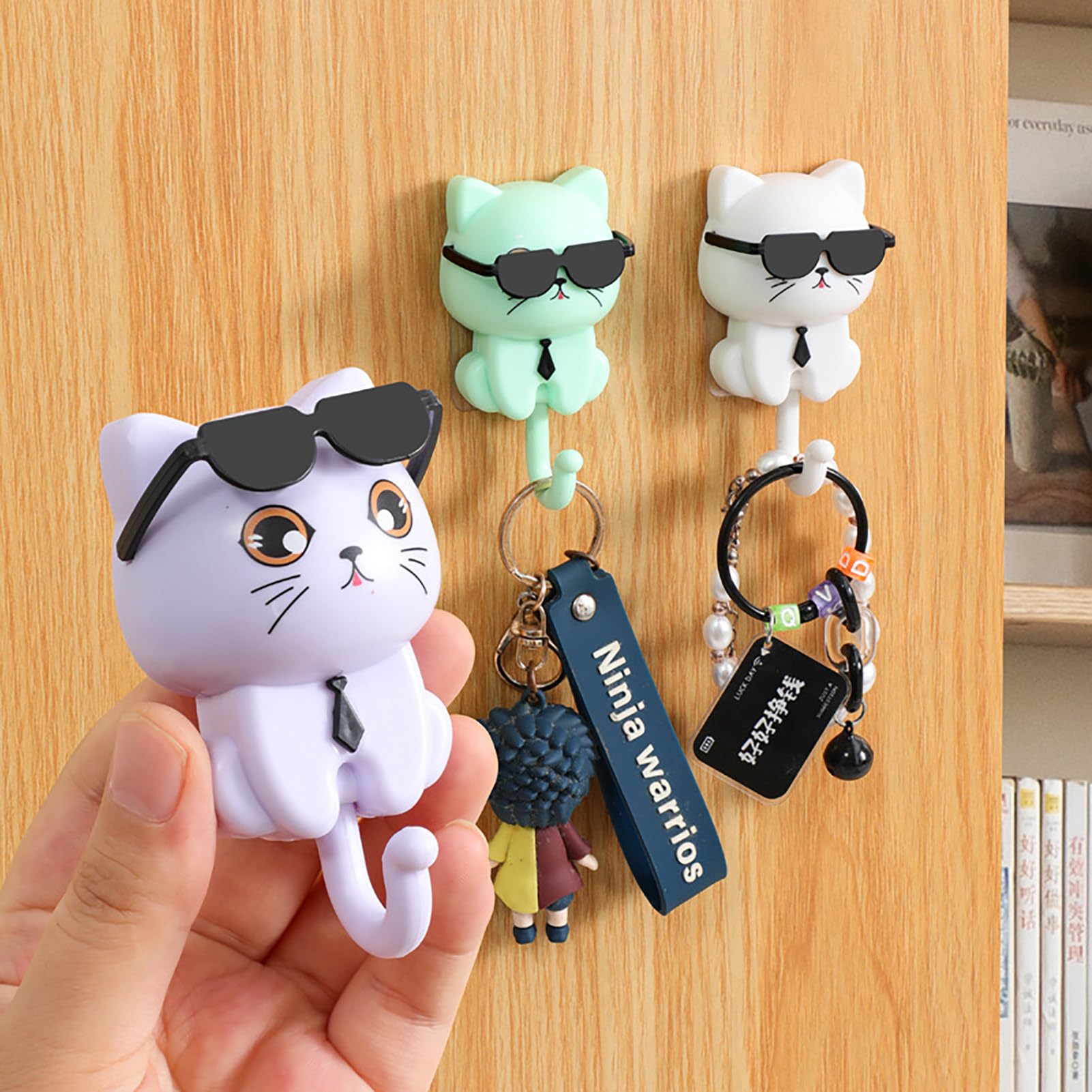 4pcs Cute Cat Key Hook, Cat Hooks for Wall, Creative Adhesive Cute Pet Hooks Coat Hook, Cute Key Holder for Wall,Practical Cat Hooks for Key, Scarf, Hat, Towel, Coat, Bag