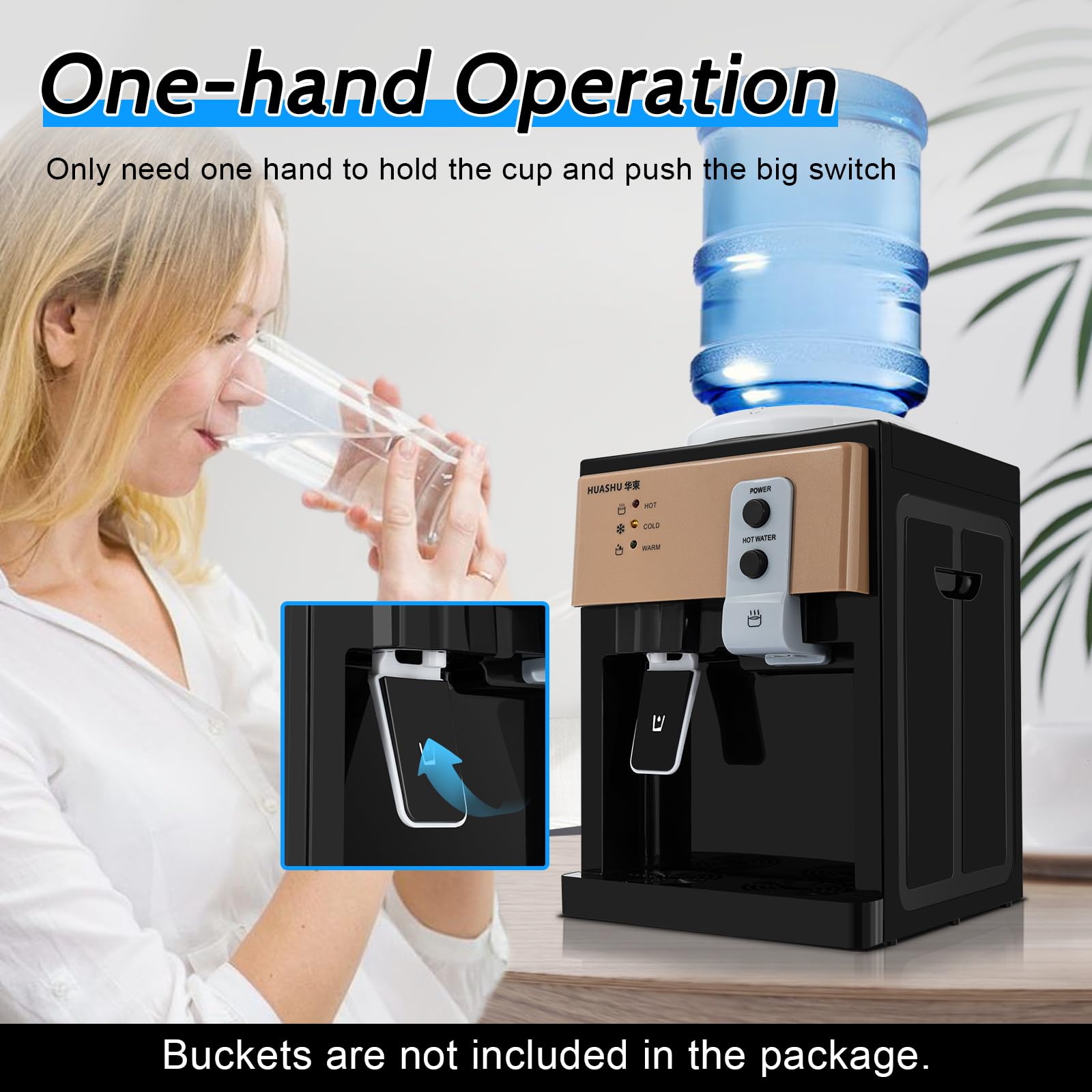 Electric Hot and Cold Water Cooler Dispenser Room Temperature Water Cold Hot Countertop Desktop Water Dispense 110V Bedside Water Dispenser for Home/Office/Dormitory Use (Champagne Gold)