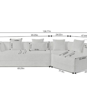 Large Modular Sofa Sectional Couch, 126.77" L-Shape Upholstered Modern Minimalist Cloud Sofas Couch, 28" Deep Seat Free Combination Corner Couchesfor Living Room Apartment, Dark Green Plush Boucle