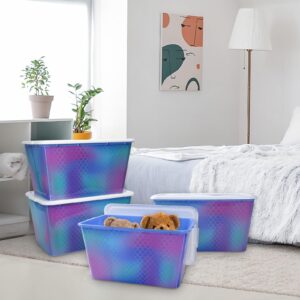 SIMPLYKLEEN 4-Packs 58-QT Plastic Storage Bins with Rainbow Mermaid Print Lids, Stackable Storage Container, Large Storage Totes for Organizing Closet, Kitchen, Made in the USA