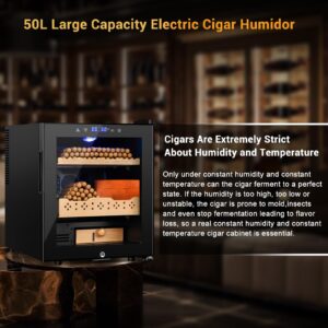 Electric Humidor for Cigars, 50L 300 Counts Large Capacity,Thermostatic Desktop Electric Cooler Cabinet with Digital LED Screen, Safety Lock,Smart Humidity & Temp Control, Gifts for Men