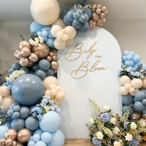 Baby in Bloom Balloon Garland Arch Kit, 150Pcs Dusty Baby Blue Sand White Champagne Gold Latex Balloons for Boho Baby Shower Bridal Shower Birthday Party Decorations