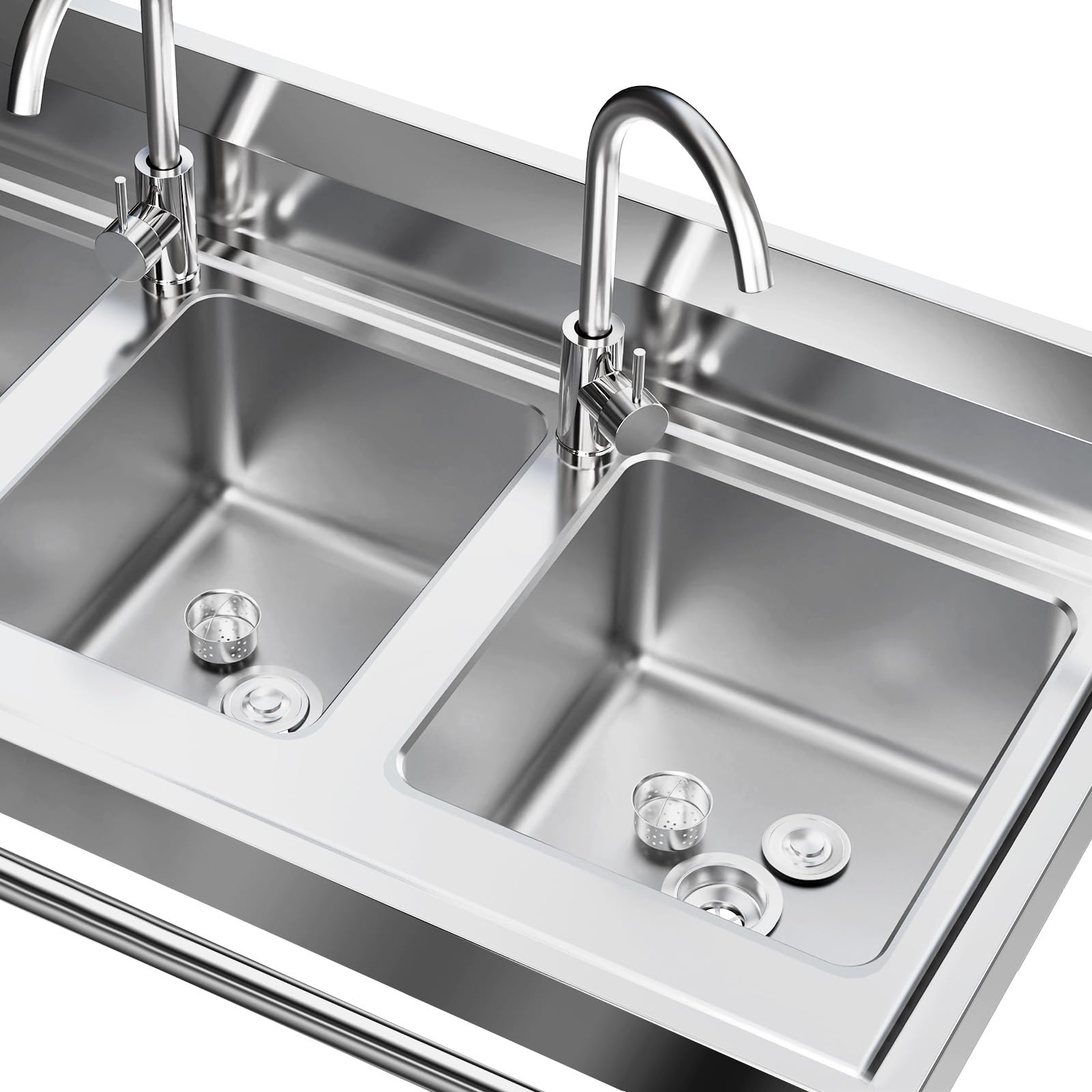 3-Compartment Sink, 304 Stainless Steel Utility Sink Outdoor Sink Freestanding Utility Sink with 2 Hot & Cold Faucet Commercial Triple Bowl Kitchen Sink for Bar Kitchen Each Sink 11"L x 9"W x 7"H