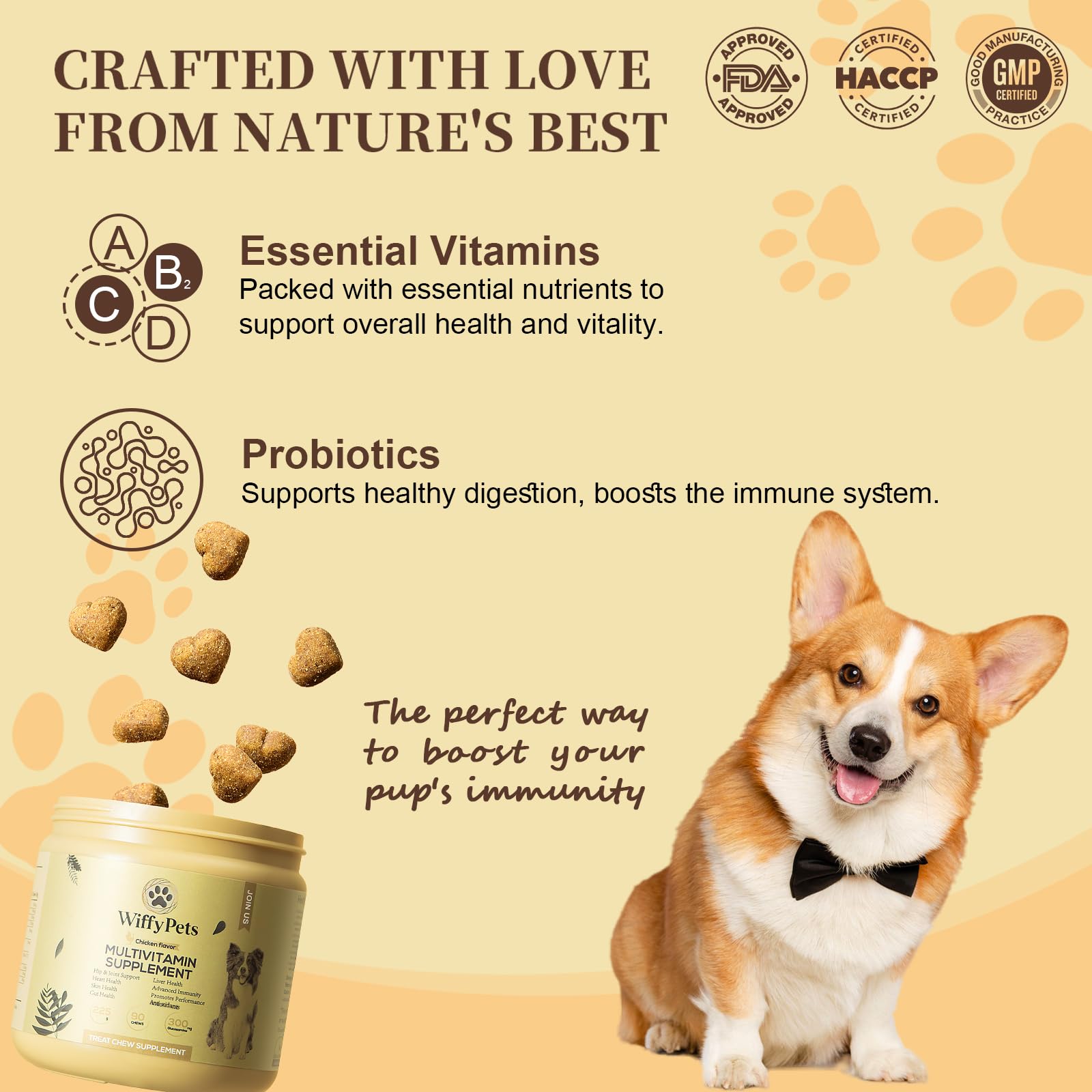 11-in-1 Dog Multivitamin for Small, Medium & Large Breed Dog,Vitamin Dog Treat, Dog Vitamins and Supplements, Vitamin Mixture for Skin & Coat by WiffyPets,Boosts Immunity | 90 Count,Chicken