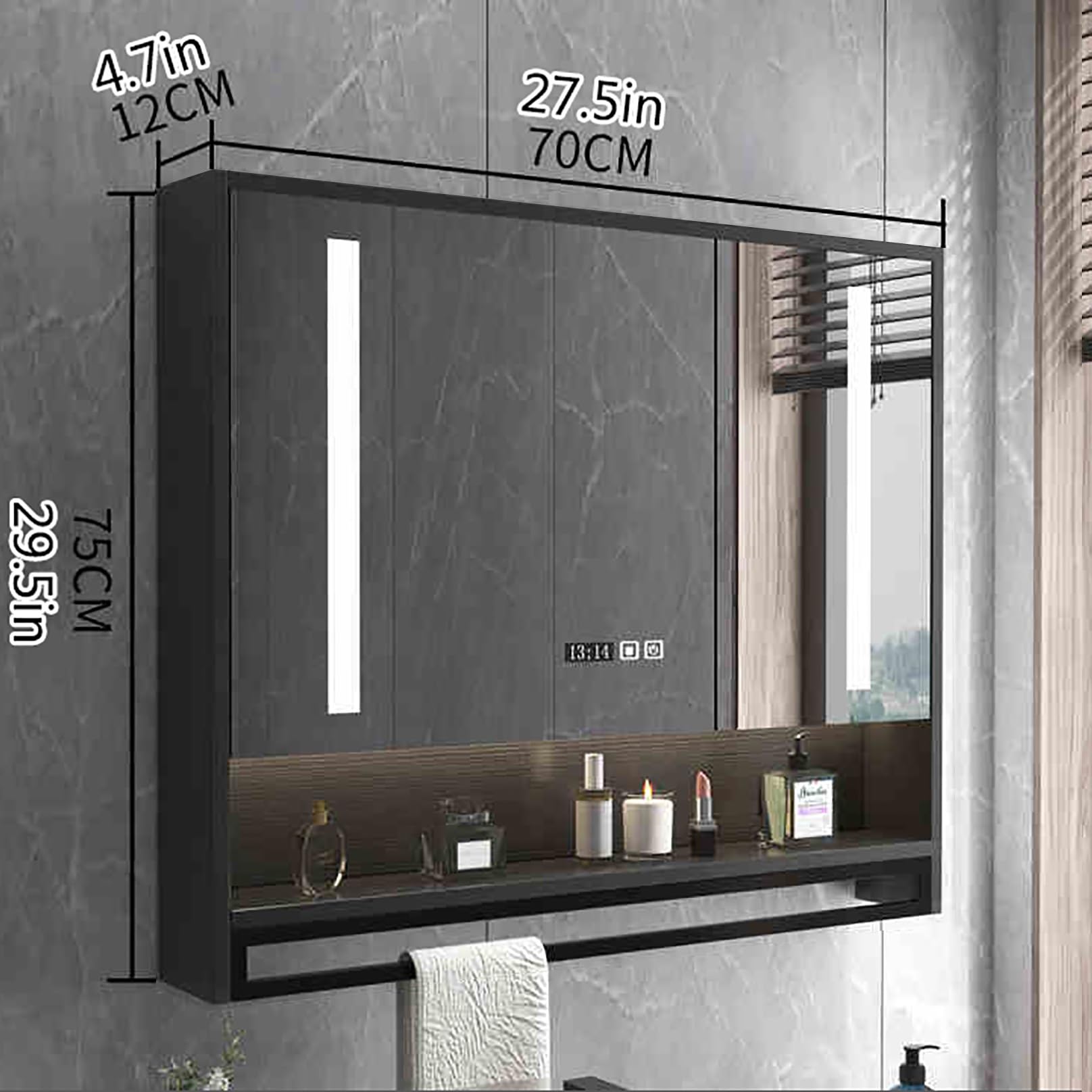 Bathroom Storage Cabinet Wall Mounted, Medicine Cabinets With Mirrors, Farmhouse Medicine Cabinet With Mirror, Vanity Mirror Medicine Cabinet With Storage, For Bathroom, Living Room(Black,70cm)