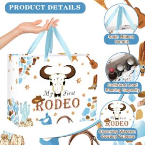 My First Rodeo Birthday Gift Bag Western Cowboy 1st Birthday Gift Bag with Tissue Paper Greeting Card My First Rodeo Birthday Decor Boy Wild West 1st Wrapping Paper Bags for Baby Boy Bday Party Supply