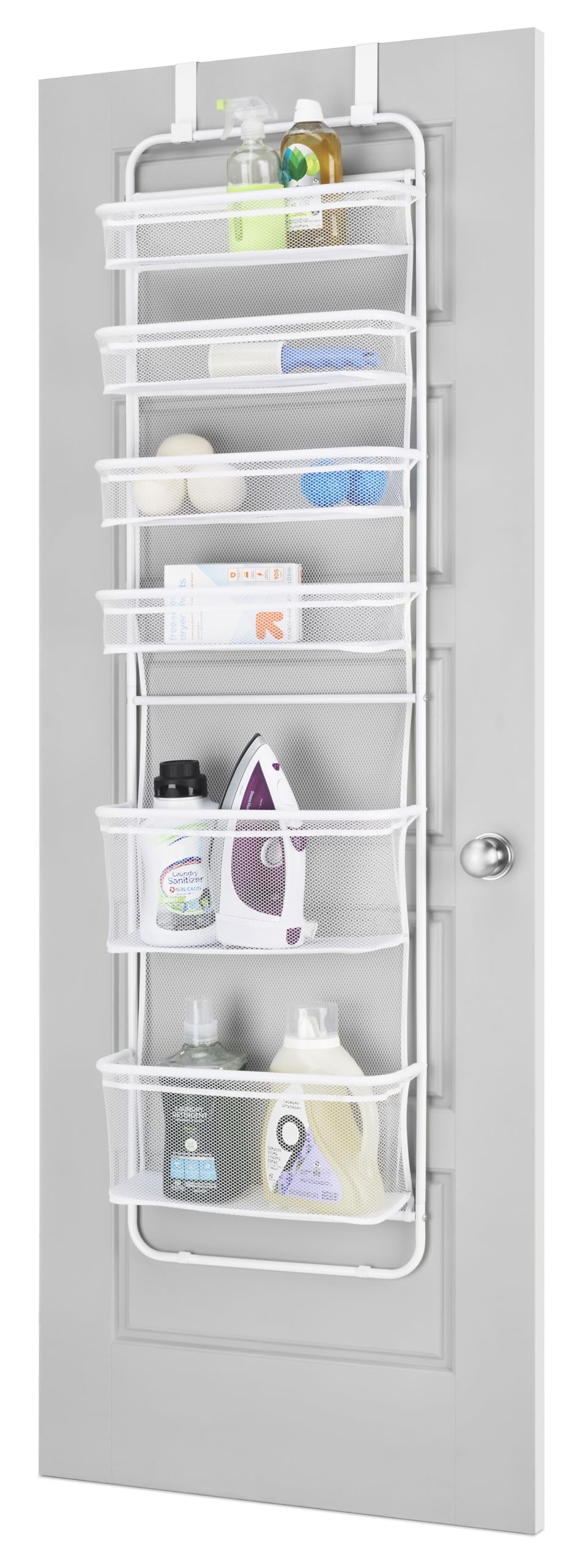 Whitmor Over The Door Organizer - 6 Sections - Pantry, Bathroom, Accessory Organizer - Metal and Mesh - White