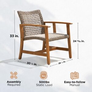 IDZO Liberte 500lbs Capacity Acacia Outdoor Club Chairs Set of 2, FSC Teak Finish Wood Patio Furniture Sets with Upgraded 2000Hours UV Resistant Wicker