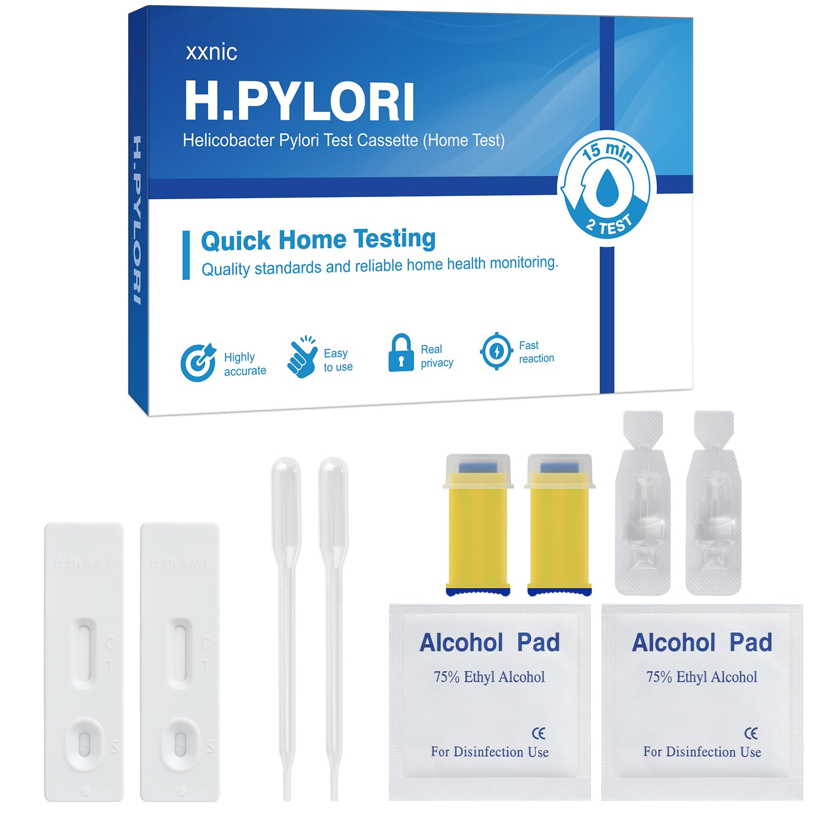 H Pylori Test Kit at Home, Rapid and Precise H Pylori Treatment Test, 10-15 Minutes of Quick Home Testing, Easy to use & Read, Includes 2 Tests