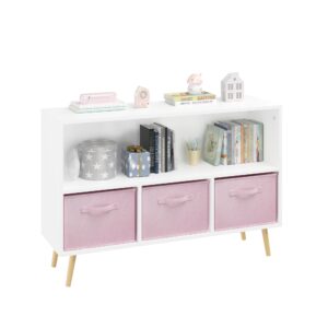 ciaociao bookcase, kid's cubby toy storage cabinet, toy storage cabinet with collapsible fabric drawers for organizing toys and books in playroom, nursery or bedroom (white+pink)