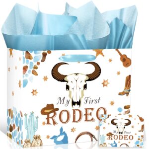 my first rodeo birthday gift bag western cowboy 1st birthday gift bag with tissue paper greeting card my first rodeo birthday decor boy wild west 1st wrapping paper bags for baby boy bday party supply