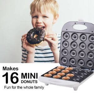 16 Hole Mini Donut Machine, Double Sided Heating Mini Donut Maker Machine,1400W Perfect for Breakfast, Snacks & Desserts,Non-stick Surface, Kid's friendly