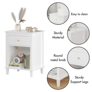 ABEJOJO Nightstand, 26.77''H Wooden End Table with One Drawer One Shelf, Solid Wood Legs, Bedside Table for Bedroom (White)