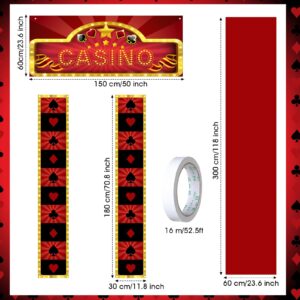 Peryiter 4 Pcs Casino Night Party Entryway Decorations Casino Hanging Banner Poker Welcome Porch Sign Red Carpet for Las Vegas Game Casino Themed Birthday Party Supplies Photo Background