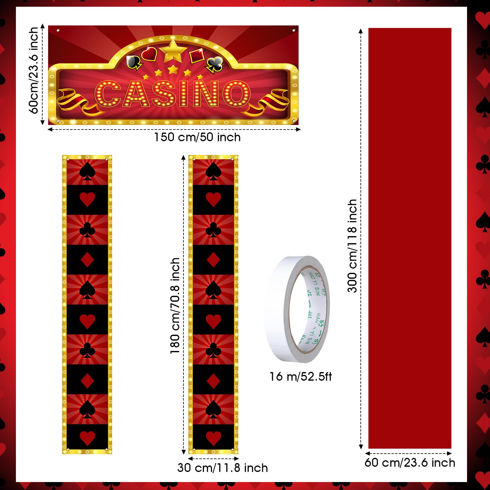 Peryiter 4 Pcs Casino Night Party Entryway Decorations Casino Hanging Banner Poker Welcome Porch Sign Red Carpet for Las Vegas Game Casino Themed Birthday Party Supplies Photo Background