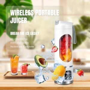 USB Rechargeable Portable Blender - 12-Blade Mini Ice Crusher with Digital Display, 3 Modes, Easy-to-Clean, 15.22oz Portable Mixing Cup, Perfect for Fresh Juice at Home or On-the-Go (white)