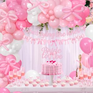 She's Tying The Knot Bridal Shower Party Decorations, Pink Bow Coquette Bachelorette Party Supplies, Bow Balloon Arch, She's Tying The Knot Banner, Bride To Be Cake Topper, Bow Veil & Satin Ribbon