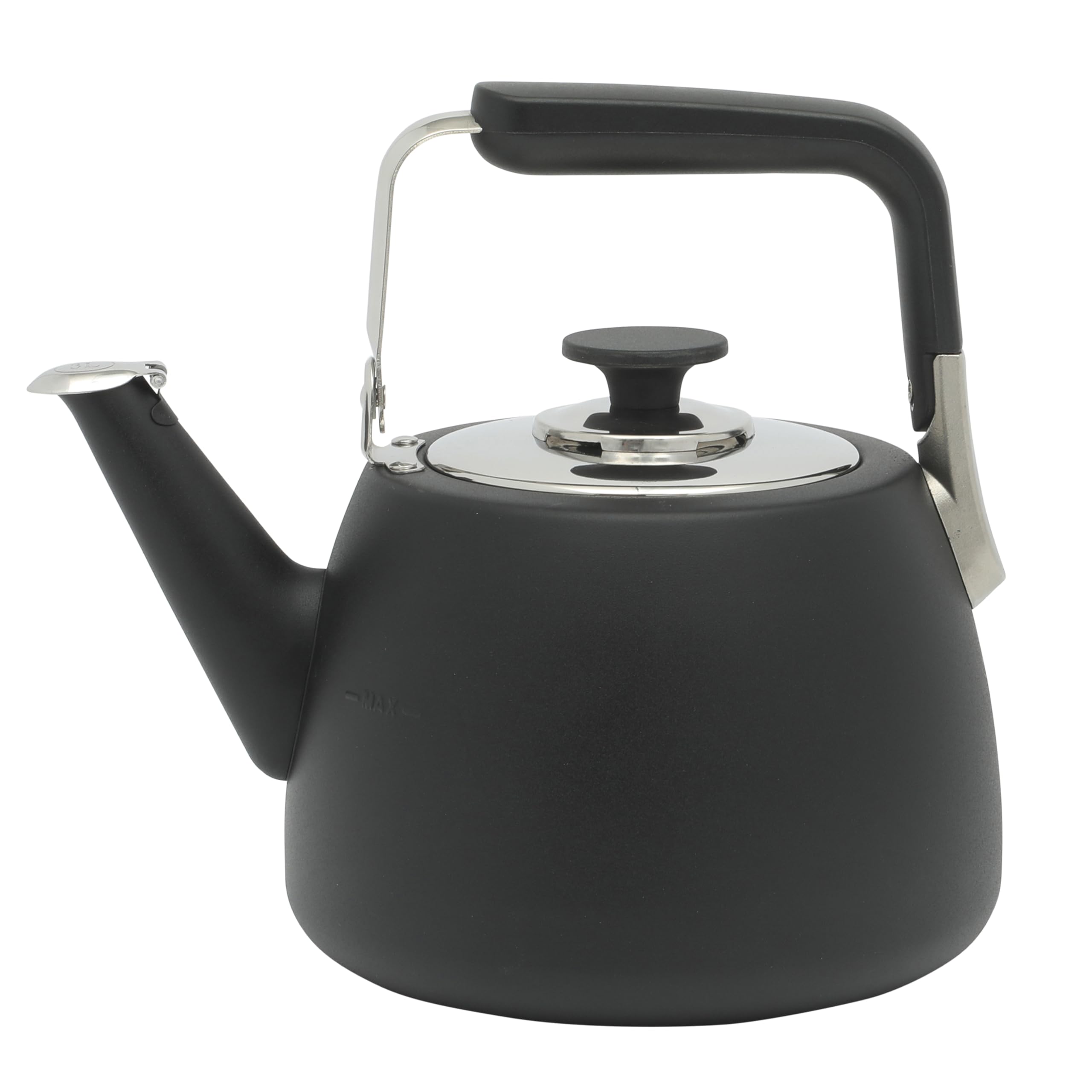 Sur La Table Kitchen Essentials Large 2 QT Heavy Gauge Stainless Steel Whistling Tea Kettle - Matte Black