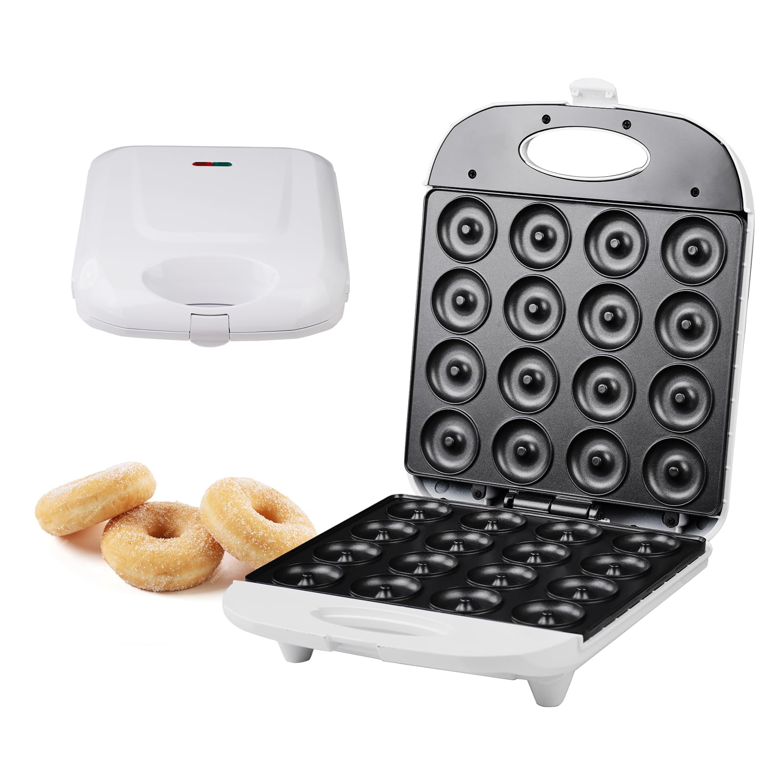 16 Hole Mini Donut Machine, Double Sided Heating Mini Donut Maker Machine,1400W Perfect for Breakfast, Snacks & Desserts,Non-stick Surface, Kid's friendly