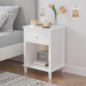 ABEJOJO Nightstand, 26.77''H Wooden End Table with One Drawer One Shelf, Solid Wood Legs, Bedside Table for Bedroom (White)