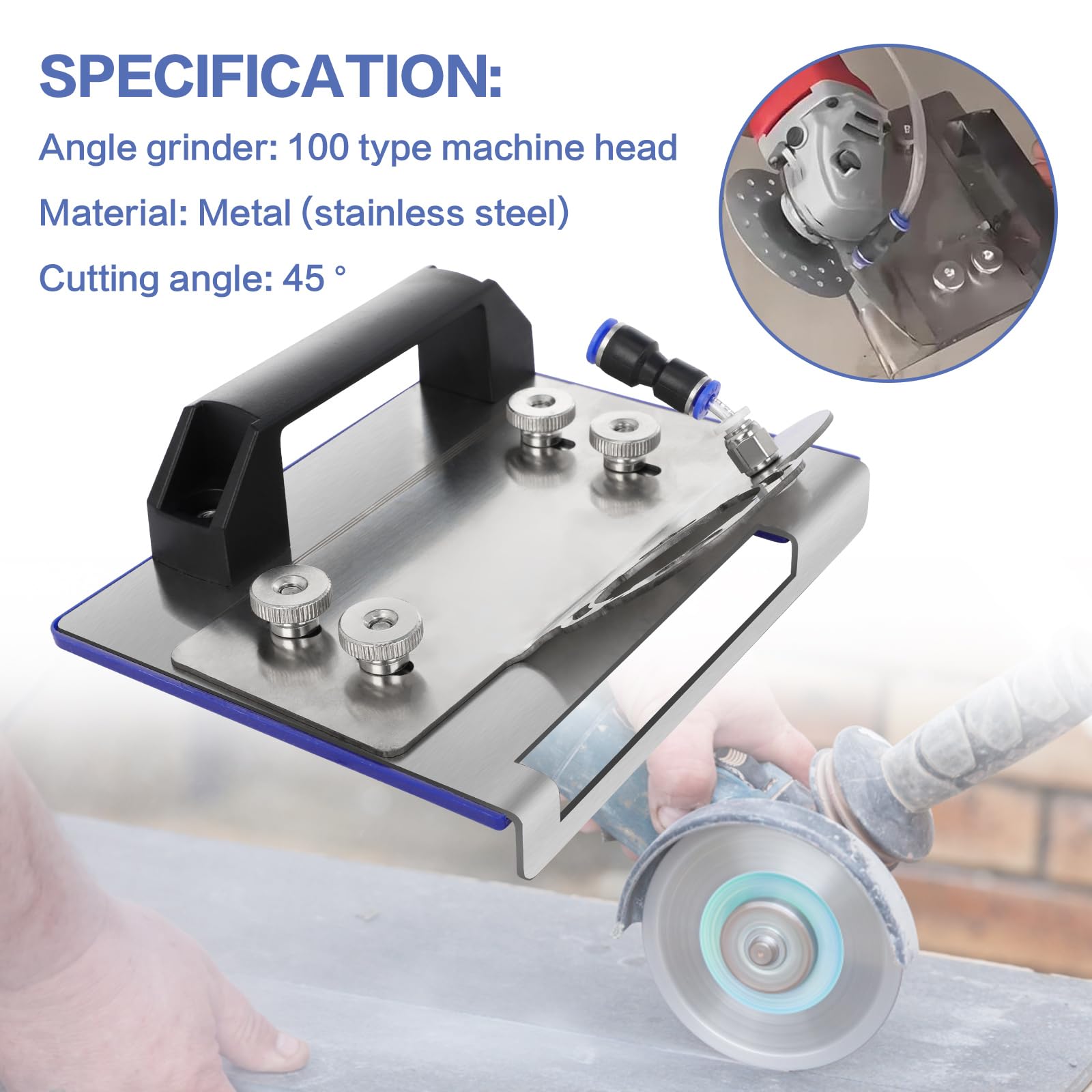 MUOYID 45 Degree Tile Chamfering Tool with Blue Base Plate - Type 100 Angle Grinder Stand for Tile 45° Chamfer Cutting, Heavy Duty Tile 45 Degree Angle Cutting Tool for Cutting Tile/Marble/Plank