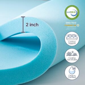 Twin XL Dual Layer Memory Foam Mattress Topper,2 Inch Gel Memory Foam and 1 Inch Cooling Pillow Top Mattress Pad Cover for Back Pain, Medium Support