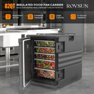 ROVSUN Insulated Food Pan Carrier, 82QT Hot Box Food Warmer w/Wheels Double Buckles & Handles, Stackable Hot Boxes for Catering Family Party Restaurant Canteen