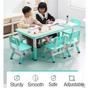 MilleLoom Kids Table and Chair Set, Height Adjustable Toddler Arts & Crafts Table and 6 Chair Set for Ages 2-10,Max 300lbs Kids Activity Art Table for Classroom Daycares,Home