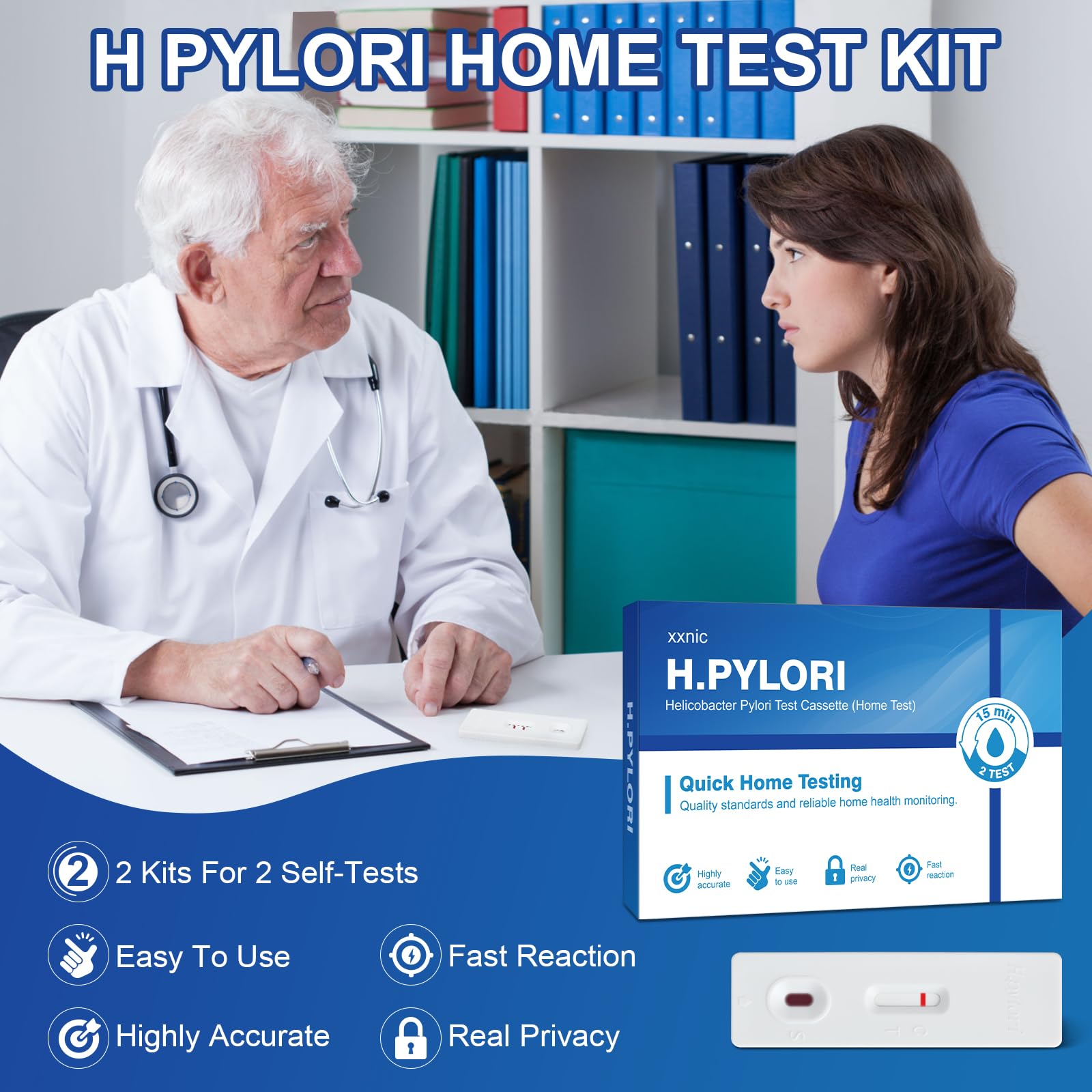 H Pylori Test Kit at Home, Rapid and Precise H Pylori Treatment Test, 10-15 Minutes of Quick Home Testing, Easy to use & Read, Includes 2 Tests